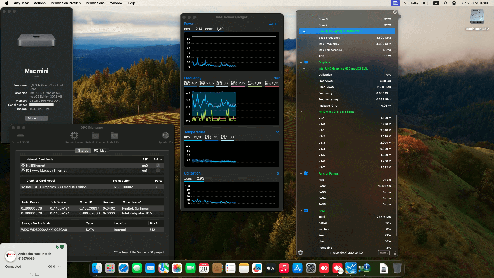 Success Hackintosh macOS Sonoma 14.4.1 Build 23E224 in Gigabyte H410M H V2 + Intel Core i3 10100